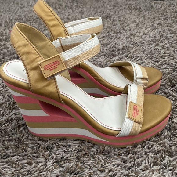 COACH Mylar Stripe Wedge Sandal Platform Heels size 8 1/2 M - Picture 4 of 10